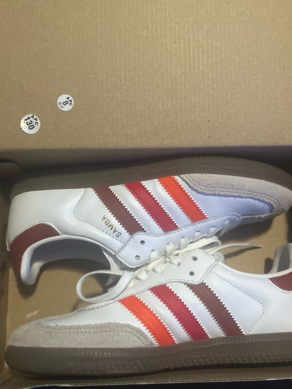adidas Samba Kids Sneakers in White with Red & Orange Stripes